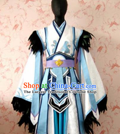 Chinese Ancient General Swordsman White Costume Traditional Cosplay Nobility Childe Clothing for Men