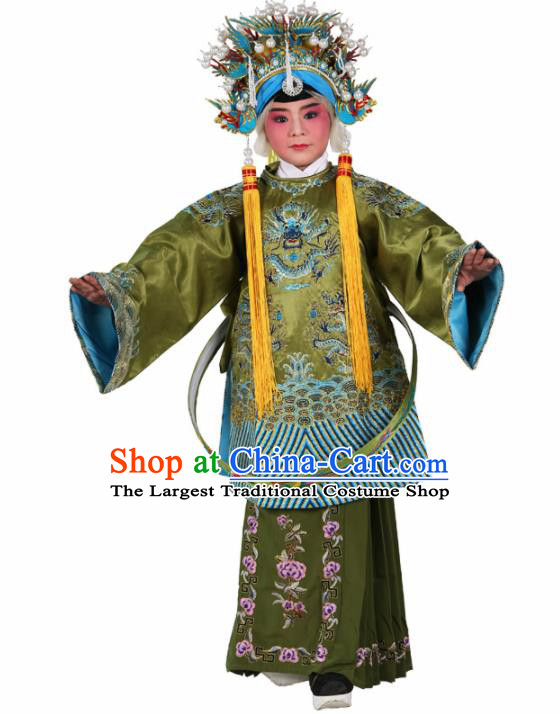 Traditional Chinese Beijing Opera Children Costume Peking Opera Pantaloon Green Embroidered Robe for Kids