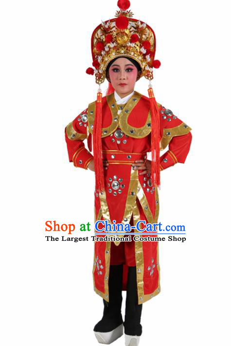 Chinese Traditional Beijing Opera Children Costume Peking Opera Takefu Red Clothing for Kids