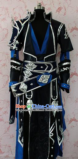 Chinese Ancient Swordsman Black Costume Traditional Cosplay Knight Clothing for Men