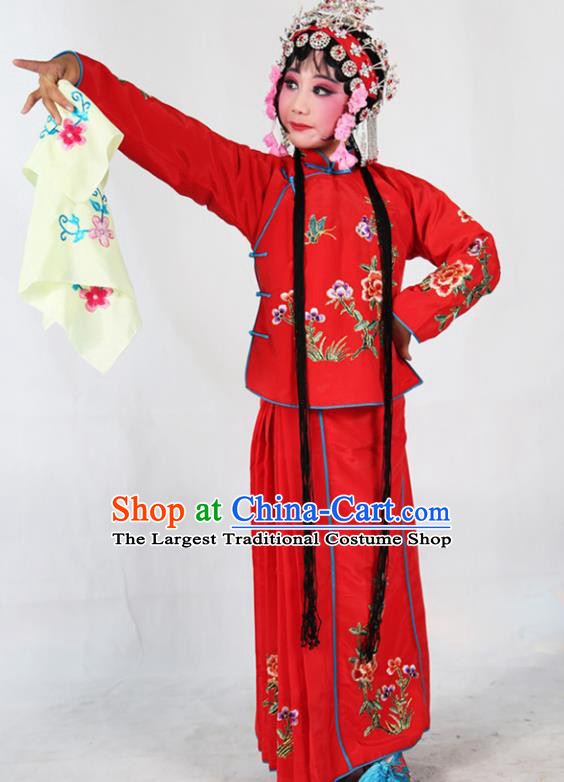 Traditional Chinese Beijing Opera Children Costume Peking Opera Maidservants Red Dress for Kids