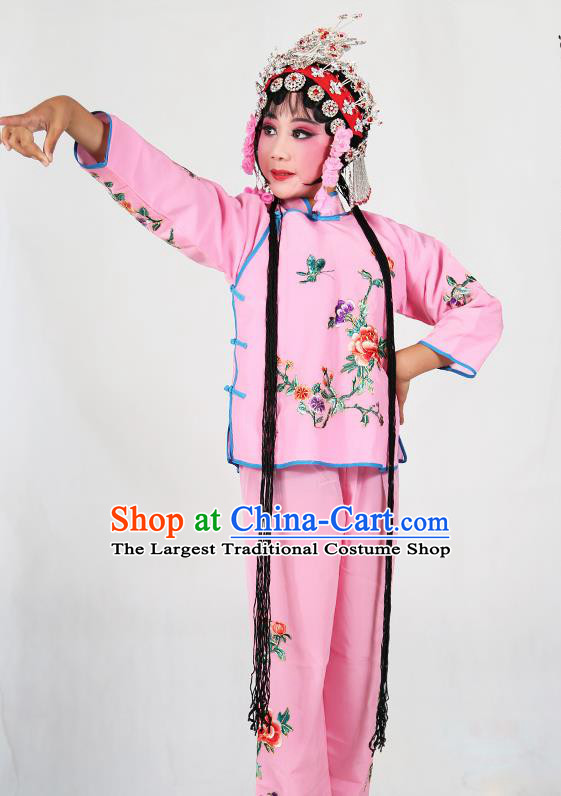 Traditional Chinese Beijing Opera Children Costume Peking Opera Maidservants Pink Dress for Kids