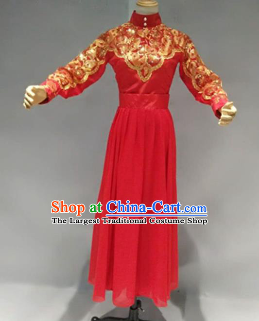 Traditional Chinese Classical Dance Costume China Ancient Folk Dance Red Dress for Women