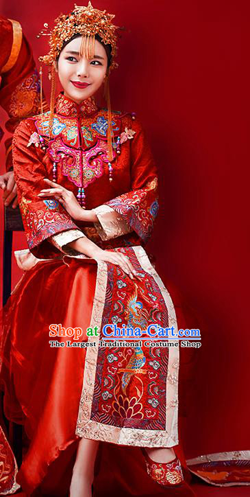 Traditional Chinese Ancient Wedding Costume Bride Embroidered Red Xiuhe Suits for Women