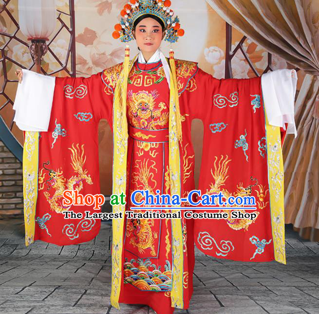 Chinese Traditional Beijing Opera Emperor Red Costume Peking Opera Royal Clothing and Hat