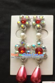 Asian Chinese Beijing Opera Jewelry Accessories Rosy Rhinestone Earrings for Women