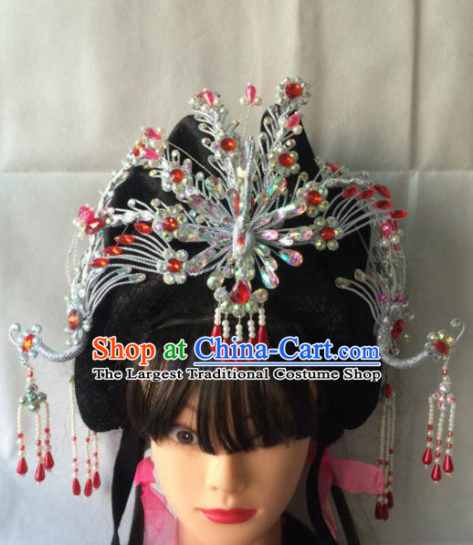 Asian Chinese Beijing Opera Hair Accessories Ancient Princess Tassel Phoenix Coronet Hairpins for Women