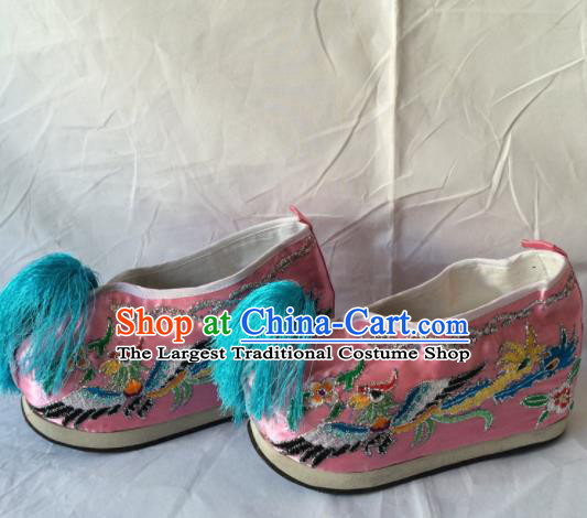 Asian Chinese Beijing Opera Shoes Ancient Princess Shoes Pink Embroidered Shoes for Women