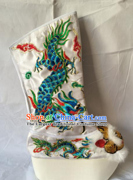 Asian Chinese Beijing Opera Takefu Embroidered Green Dragon Boots Ancient Emperor Shoes for Men