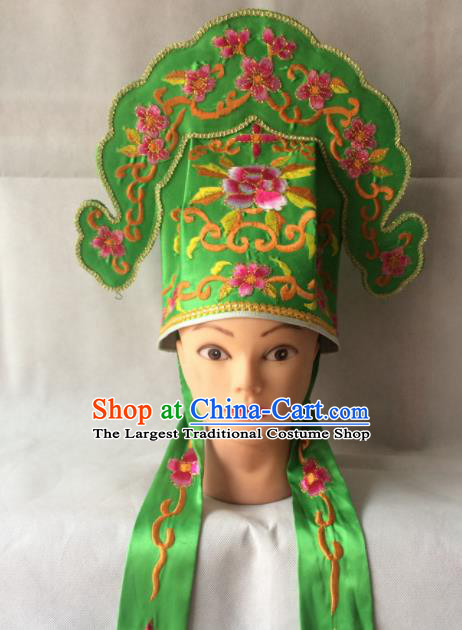 Asian Chinese Traditional Beijing Opera Niche Headwear Ancient Scholar Green Hat for Men