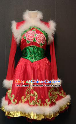 Asian Chinese Traditional Classical Dance Costume Drum Dance Red Dress for Women