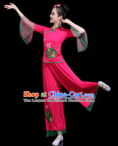 Chinese Traditional Yangko Dance Costume Folk Dance Fan Dance Rosy Clothing for Women