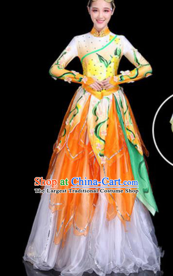 Traditional Chinese Stage Performance Costume Classical Dance Orange Dress for Women