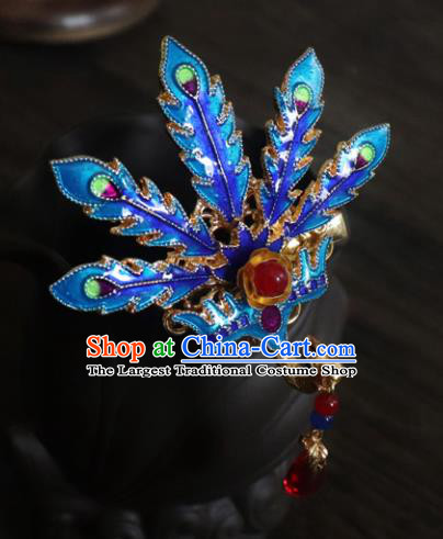 Chinese Ancient Palace Hair Accessories Traditional Classical Blueing Phoenix Hair Claw for Women