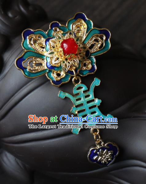 Chinese Ancient Qing Dynasty Palace Jewelry Accessories Traditional Classical Blueing Brooch for Women