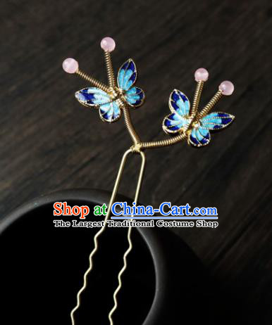 Chinese Ancient Palace Hair Accessories Traditional Classical Blueing Butterfly Hairpins for Women