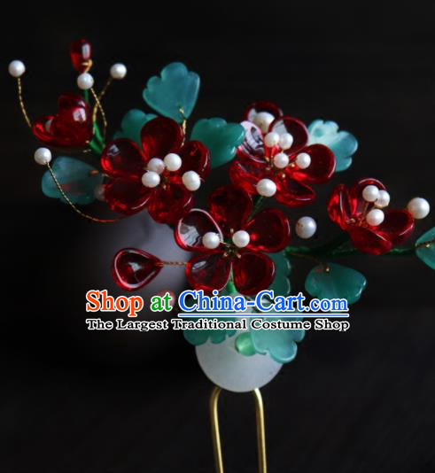 Chinese Ancient Palace Hair Accessories Traditional Classical Wine Red Flowers Hairpins for Women