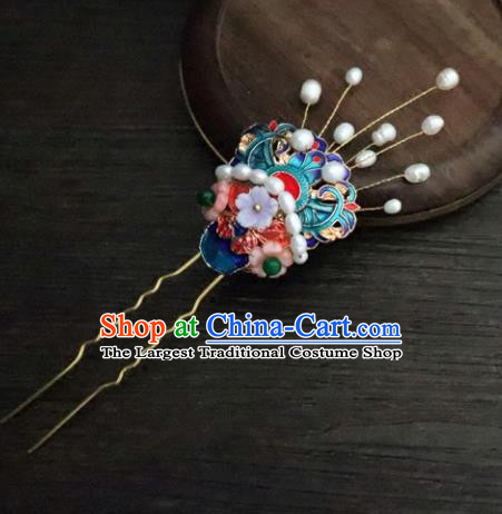 Chinese Ancient Palace Hair Accessories Traditional Classical Blueing Pearls Hairpins for Women