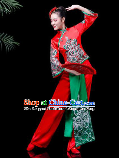 Traditional Chinese Stage Performance Costume Folk Dance Yangko Dance Red Clothing for Women