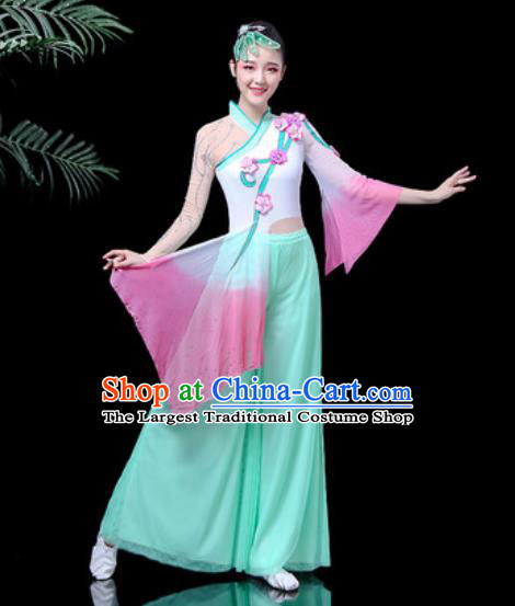 Traditional Chinese Stage Performance Costume Folk Dance Fan Dance Green Clothing for Women