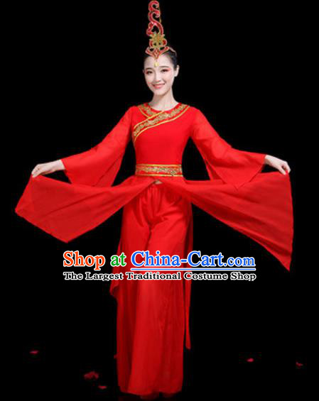 Traditional Chinese Classical Dance Stage Performance Costume Umbrella Dance Red Dress for Women