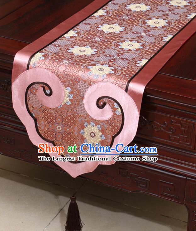 Chinese Classical Peony Pattern Pink Satin Table Flag Traditional Brocade Household Ornament Table Cover