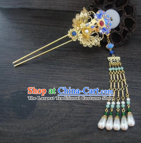 Chinese Ancient Palace Hair Accessories Traditional Classical Tassel Step Shake Blueing Hairpins for Women