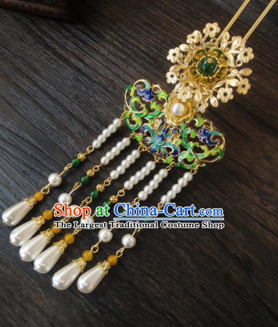 Chinese Ancient Palace Hair Accessories Traditional Classical Pearls Tassel Step Shake Hairpins for Women