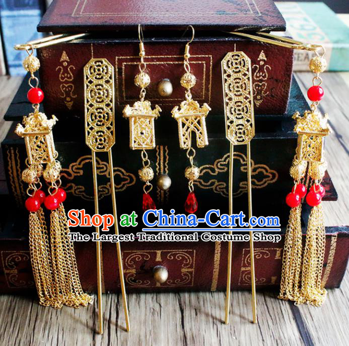 Chinese Ancient Bride Wedding Classical Hair Accessories Traditional Hair Clip Tassel Hairpins for Women