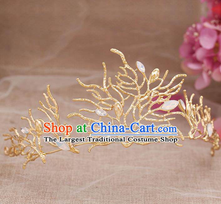 Top Grade Handmade Hair Accessories Baroque Bride Golden Opal Royal Crown for Women