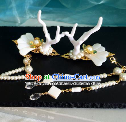 Chinese Ancient Hanfu Tassel Hair Accessories Traditional White Dragon Horn Hair Claws Hairpins for Women