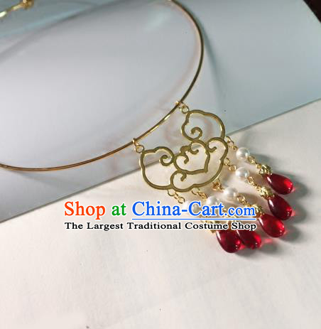 Chinese Ancient Hanfu Jewelry Accessories Traditional Red Crystal Tassel Necklace for Women