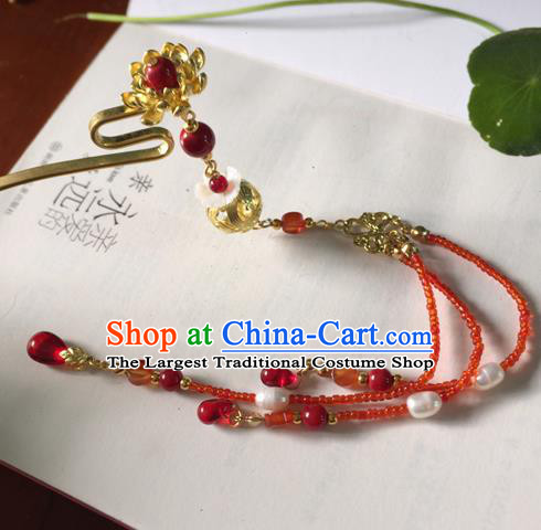 Chinese Ancient Hanfu Hair Accessories Traditional Red Beads Tassel Hairpins for Women