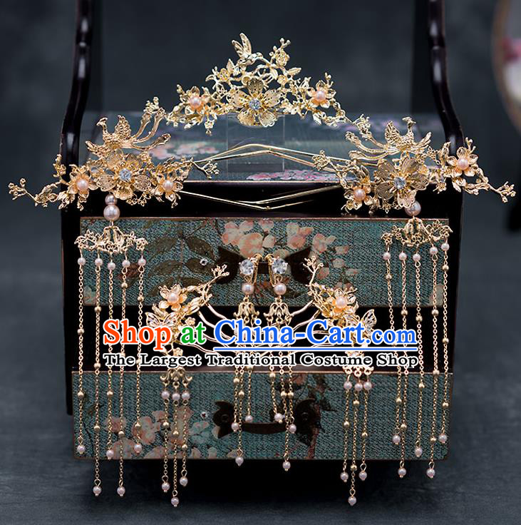 Chinese Ancient Hanfu Wedding Hair Accessories Traditional Bride Tassel Step Shake Hairpins Hair Clips for Women