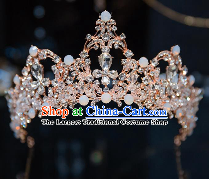 Handmade Baroque Hair Accessories Princess Wedding Champagne Crystal Royal Crown for Women