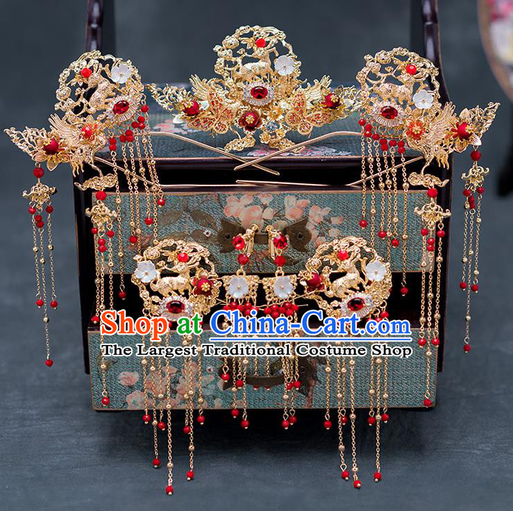 Chinese Ancient Wedding Hair Accessories Traditional Hanfu Tassel Hairpins Palace Phoenix Coronet for Women