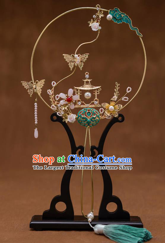 Chinese Ancient Bride Blueing Round Fans Traditional Wedding Classical Palace Fans for Women