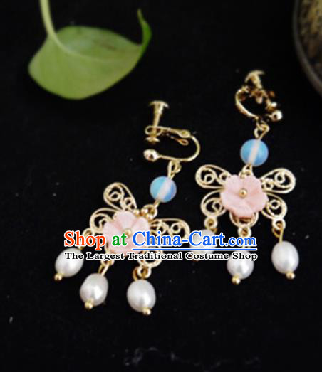 Chinese Ancient Hanfu Jewelry Accessories Traditional Wedding Pearls Tassel Earrings for Women