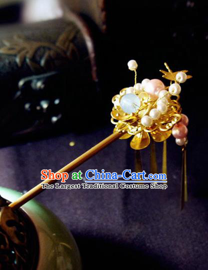 Chinese Ancient Hair Accessories Palace Pearls Peony Hair Clip Traditional Hanfu Classical Hairpins for Women