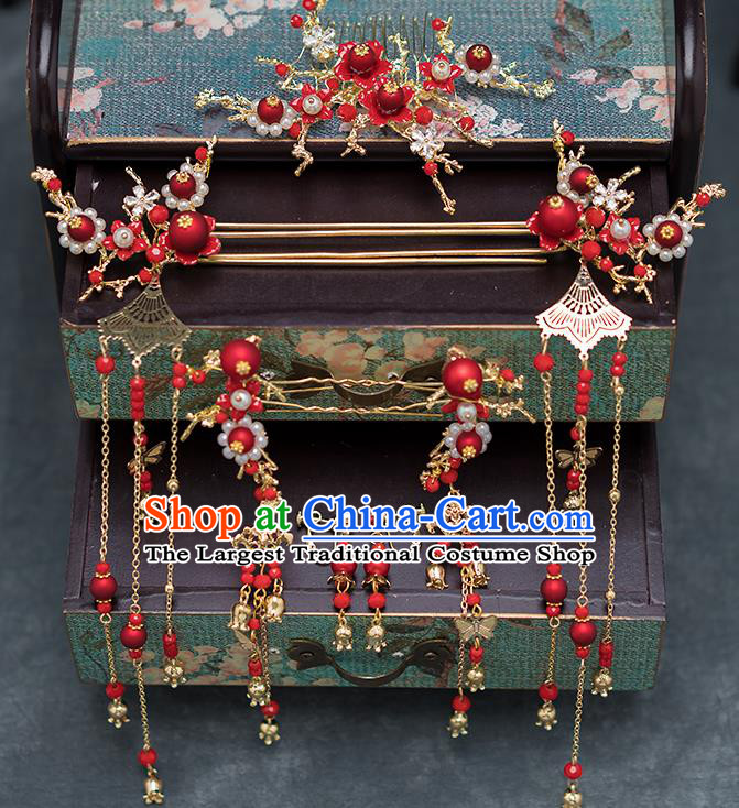 Chinese Ancient Bride Hair Accessories Traditional Wedding Hanfu Hairpins Complete Set for Women