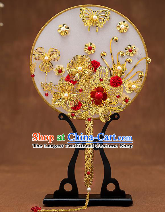 Chinese Traditional Wedding Round Fans Classical Ancient Bride Palace Fans for Women