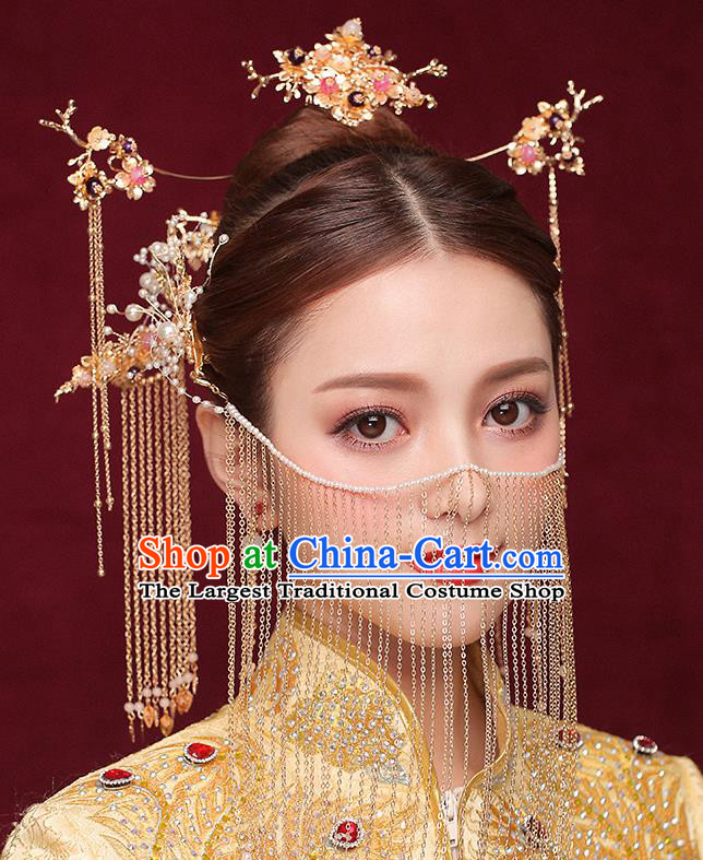 Chinese Ancient Bride Tassel Step Shake Traditional Wedding Hair Accessories Hanfu Hairpins for Women