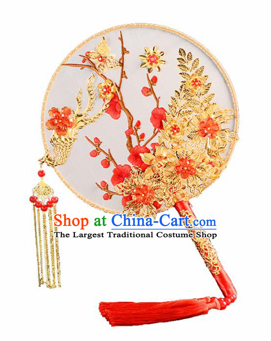 Chinese Traditional Wedding Round Fans Classical Ancient Hanfu Palace Fans for Women