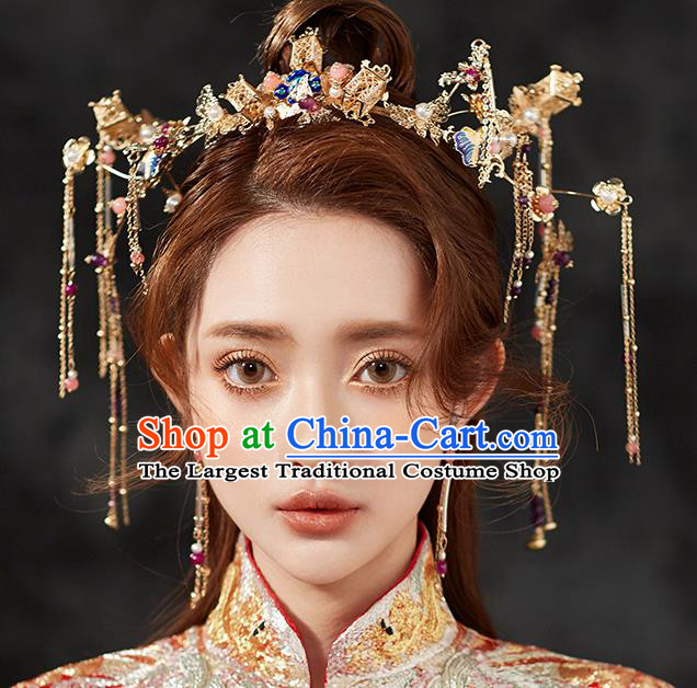 Chinese Ancient Hair Accessories Wedding Hair Clip Hairpins Traditional Blueing Phoenix Coronet for Women