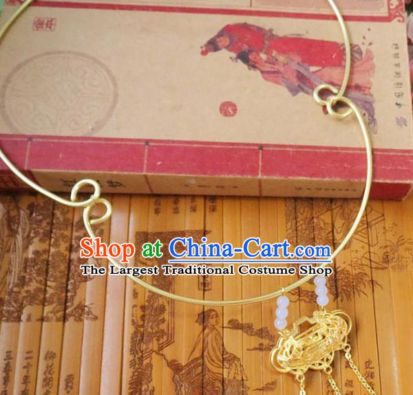 Chinese Ancient Princess Jewelry Accessories Traditional Hanfu Golden Longevity Lock Necklace for Women