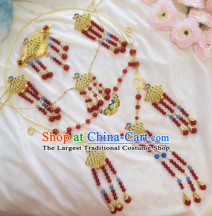 Chinese Ancient Wedding Hair Accessories Complete Set Traditional Hanfu Necklace Hairpins for Women