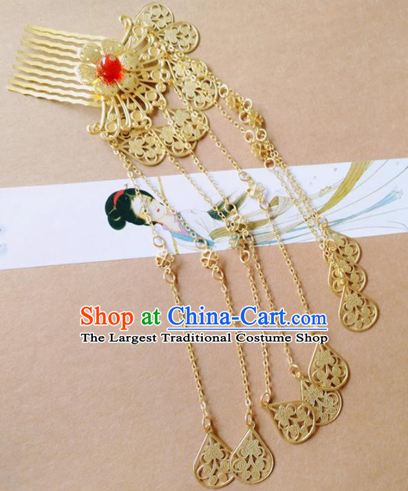 Chinese Ancient Princess Hair Accessories Traditional Hanfu Golden Tassel Hair Comb Hairpins for Women