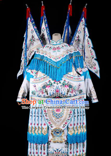 Professional Chinese Traditional Beijing Opera Female General Costume Peking Opera White Clothing for Adults