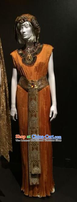 Traditional Egypt Witch Costume Ancient Egypt Priestess Orange Dress for Women