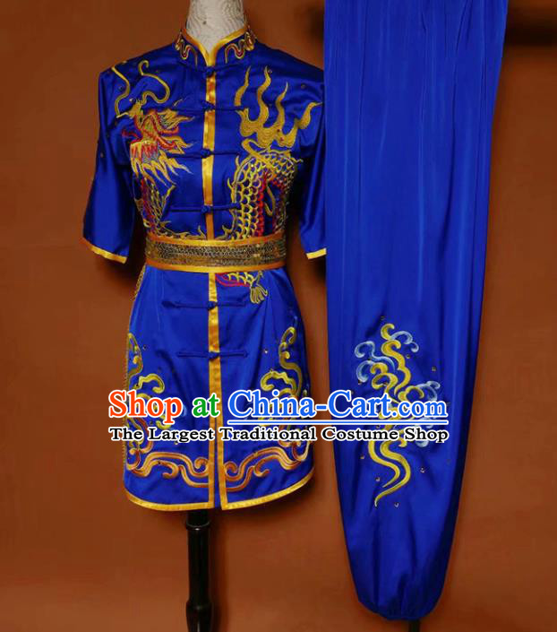 Top Kung Fu Competition Costume Group Martial Arts Gongfu Training Blue Uniform for Men